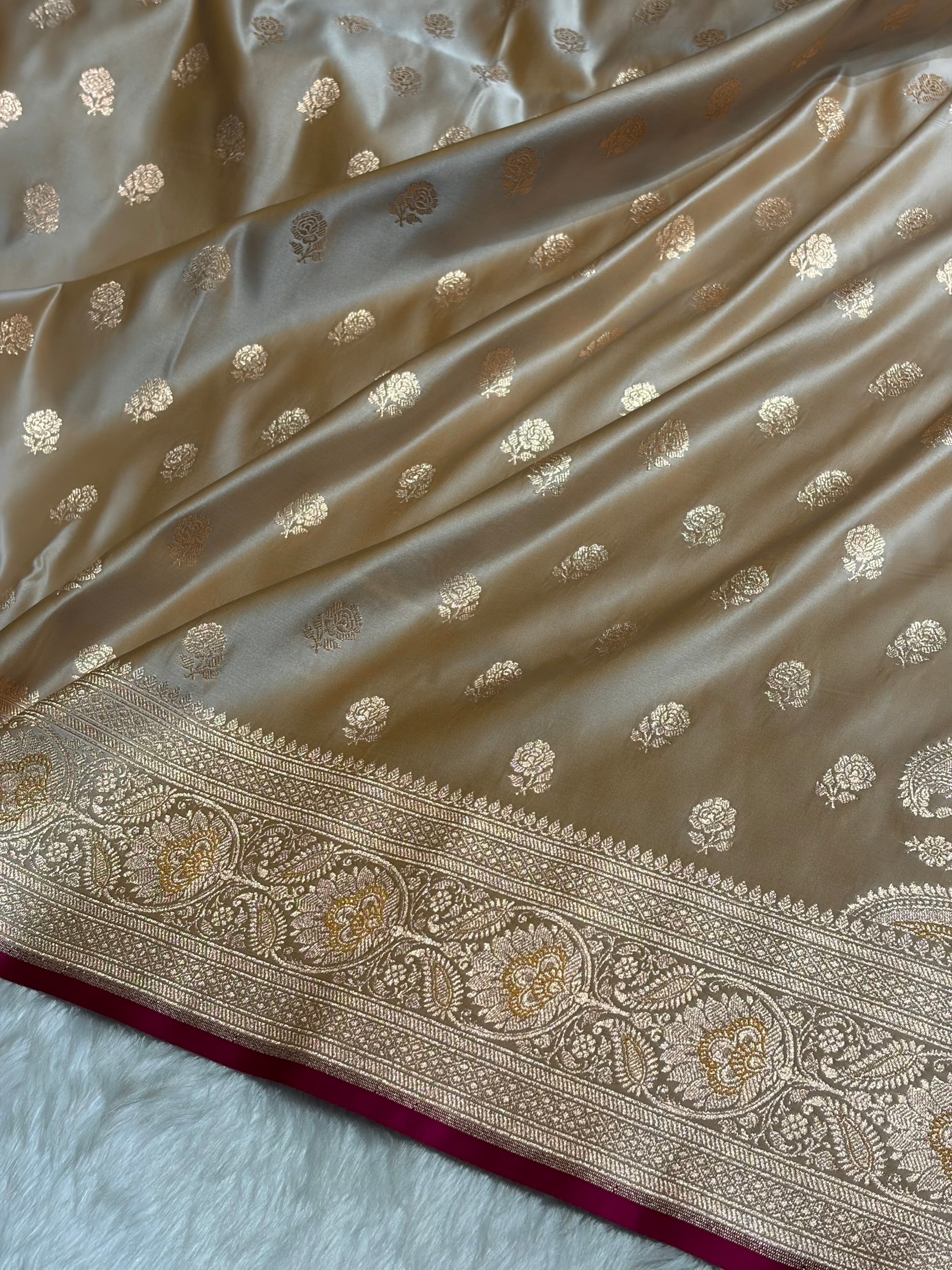 Floral boota Satin katan Silk Saree In Tusser Shades SK12