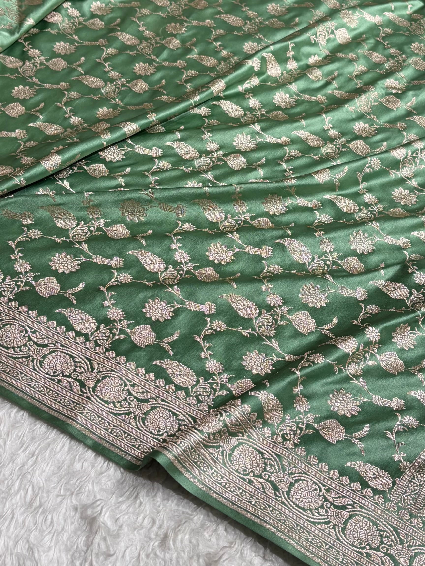 Banarasi Sea Green Shades Jaal Mashru Silk Saree MCS42