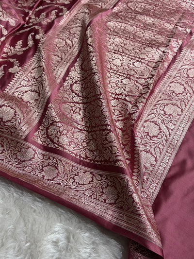 Mauve Shades Banarasi With Floral Jaal Pattern Mashru Silk Saree MSM-132