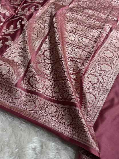 Mauve Shades Banarasi With Floral Jaal Pattern Mashru Silk Saree MSM-132