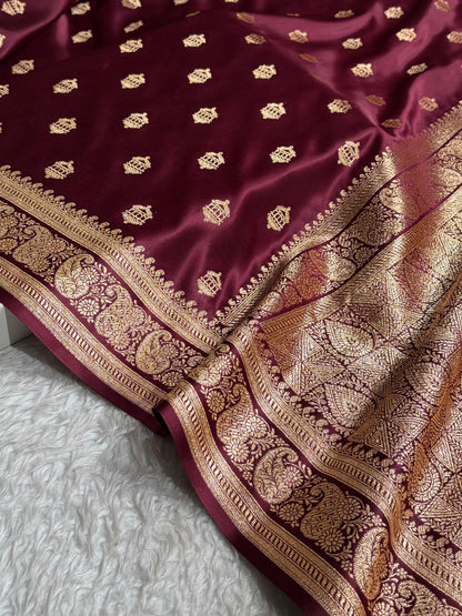 Banarasi Satin Katan Saree Booti Pattern in Chocolate Shades SK137