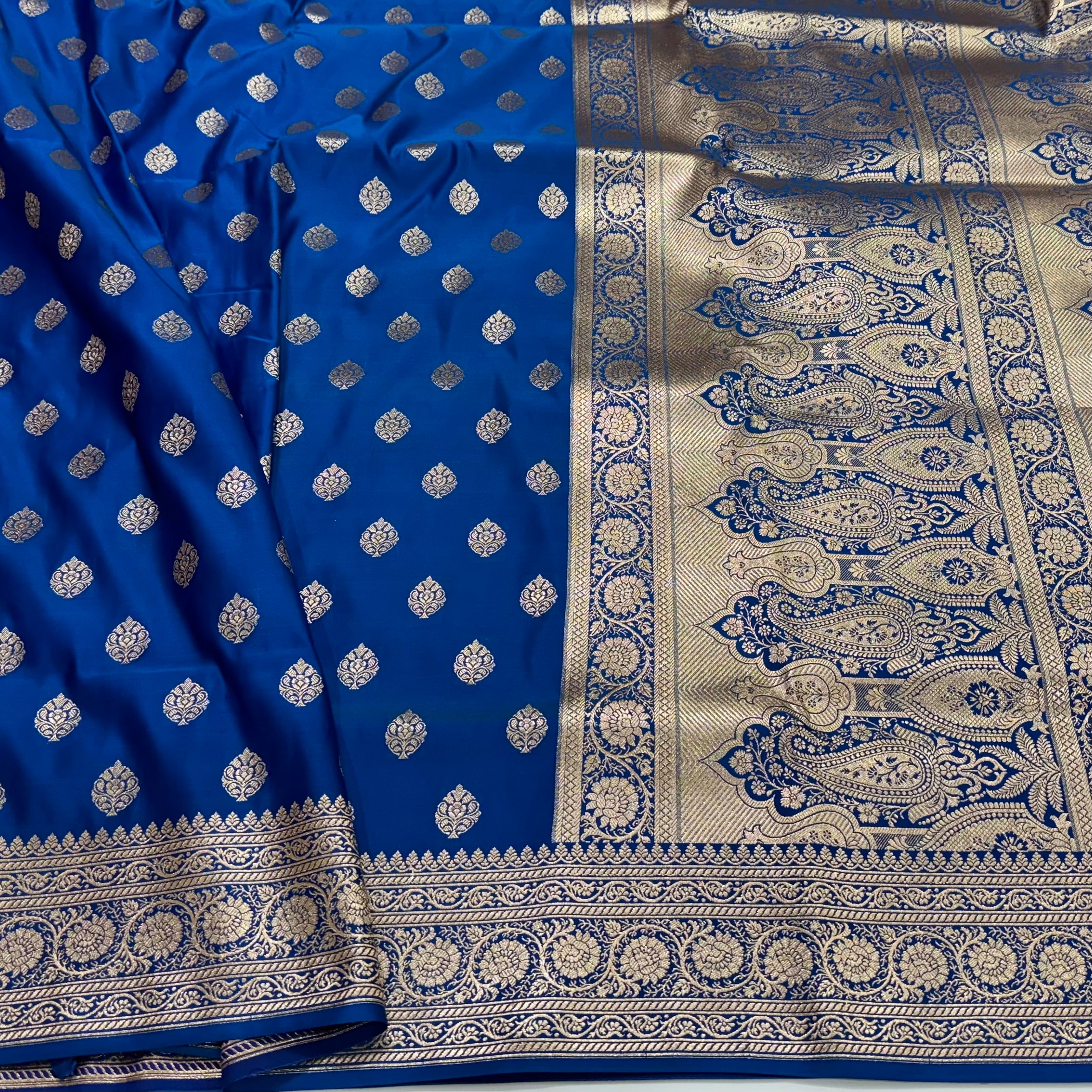 Boota Katan Silk Saree In Blue Shades