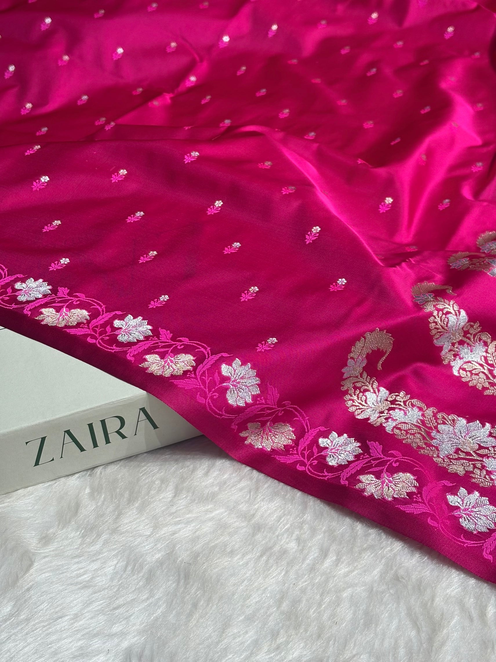 Pink Floral Boota With Floral Border Mashru Silk Saree MSM 78