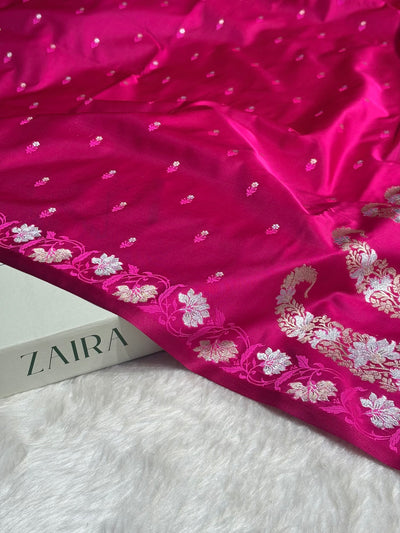 Pink Floral Boota With Floral Border Mashru Silk Saree MSM 78