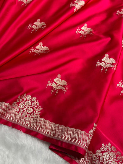 Banarasi Ruby Rani Shades Floral Mashru Silk Saree MS87