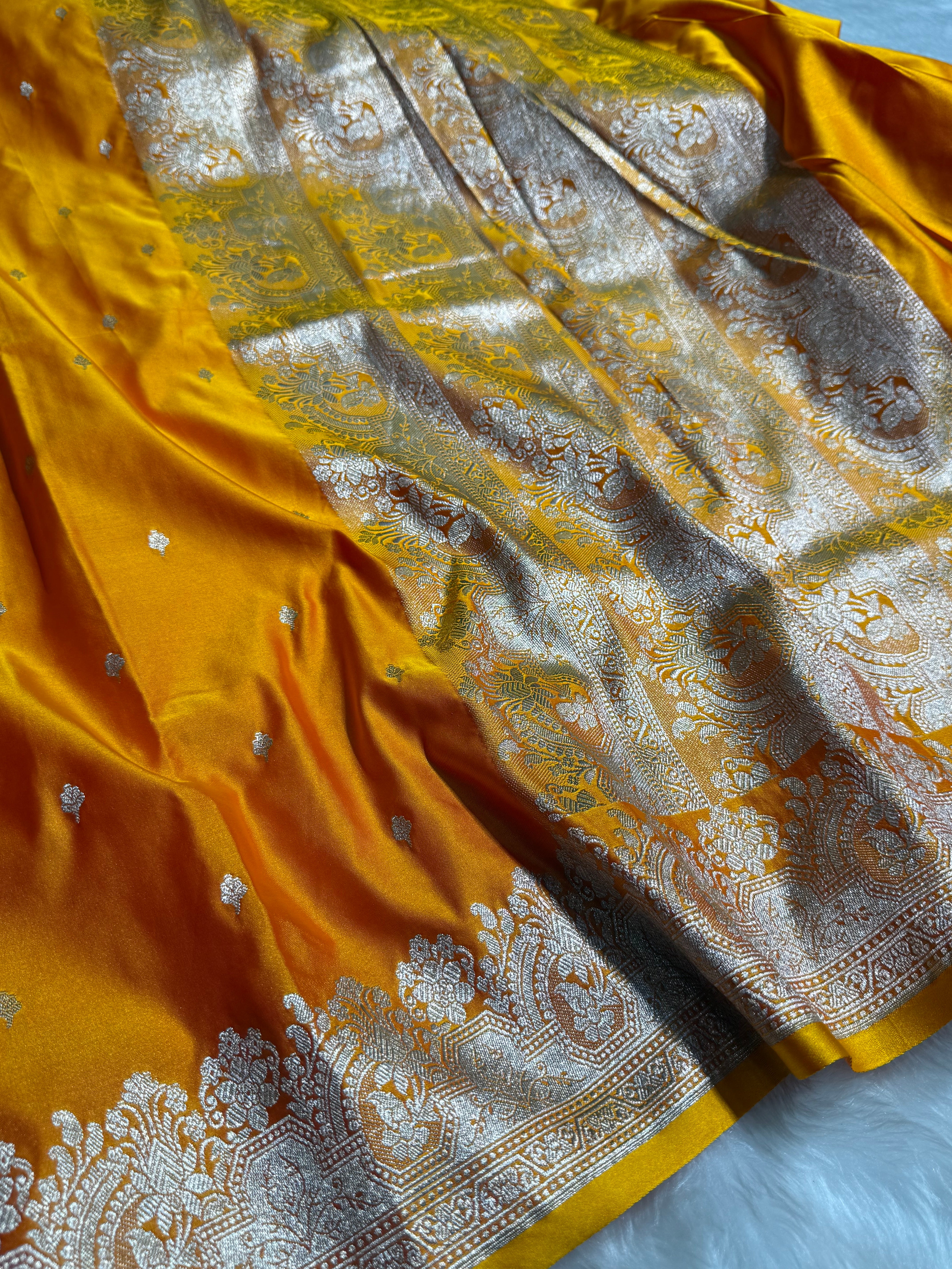 Mustard Shades Motif Booti Mashru Silk Saree