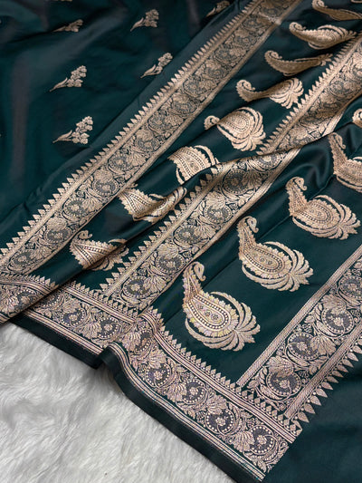 Dark Rama Boota With Floral Border Mashru Silk Saree MSM-97