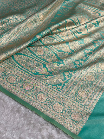 Sea Green Shades Brocket Satin Silk Saree Banarasi Saree Shades SS30