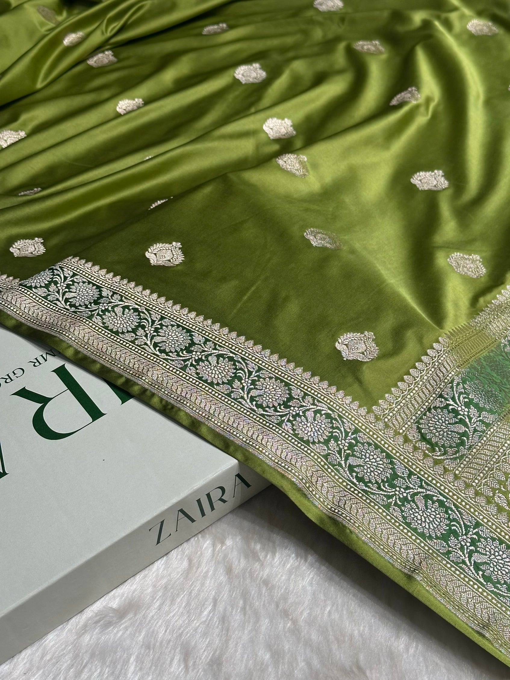 Dark Pista Shade Mashru Silk Boota