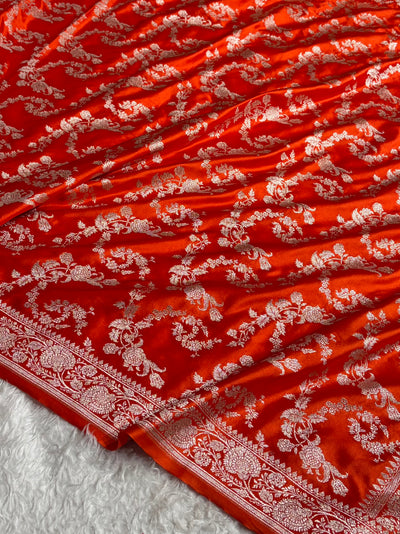 Banarasi Floral Jaal Pattern in Red Shades Floral Mashru Silk Saree MCS104