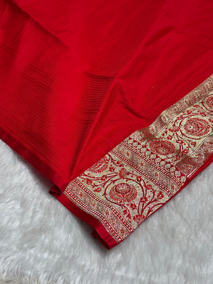 Red Katan Silk Saree In Boota Floral Motif