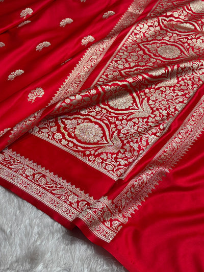 Red Shade With Booti Pattern Mashru Silk Saree