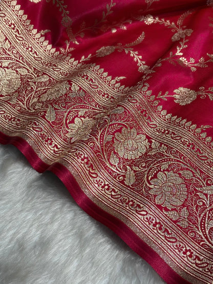 Reddish Pink Shades Banarasi Satin Silk Saree SS34