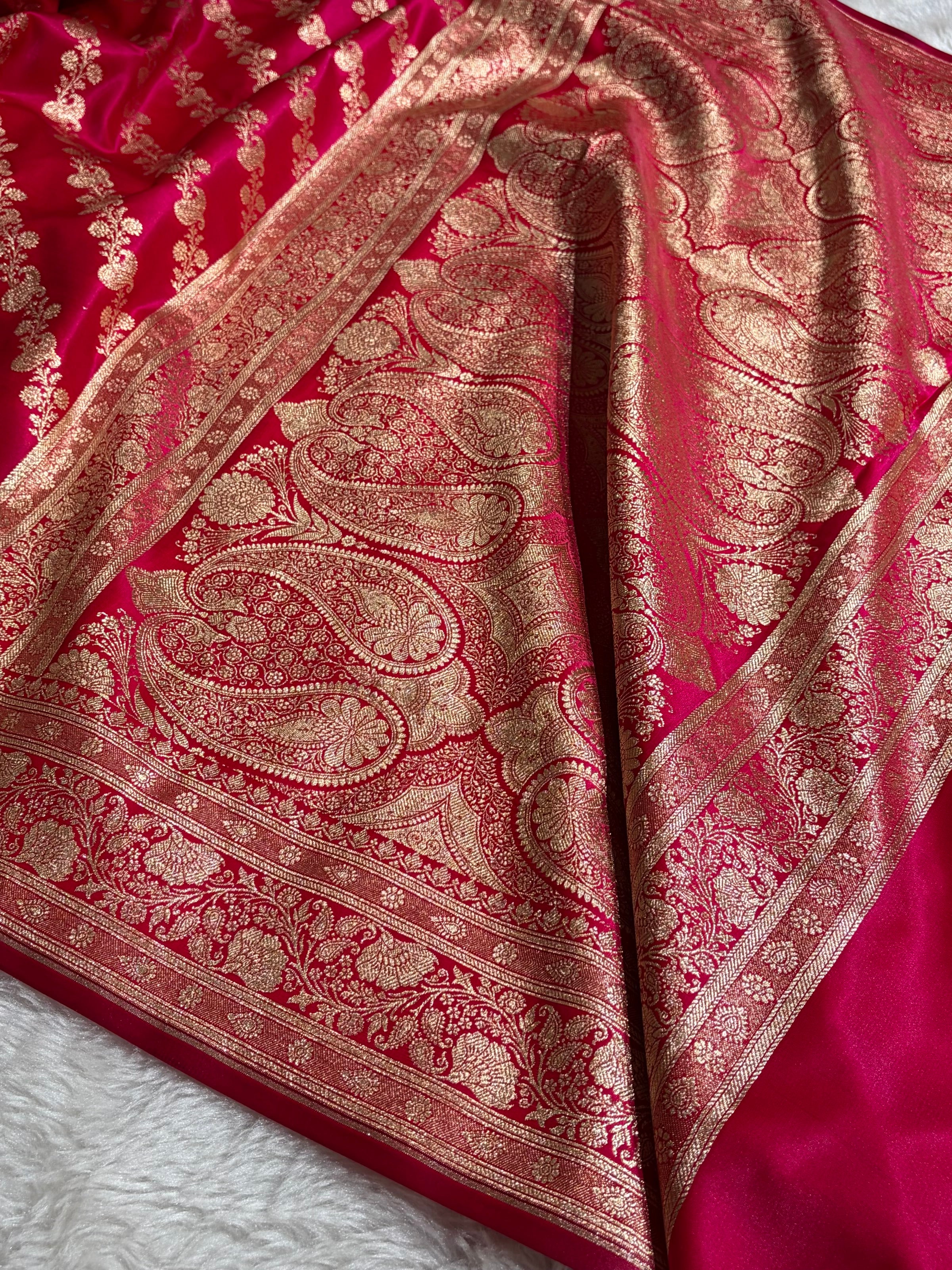 Banarasi Rani Shades Cross Pattern Banarasi Satin Silk Saree SS51