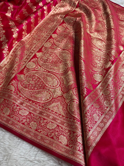 Banarasi Rani Shades Cross Pattern Banarasi Satin Silk Saree SS51