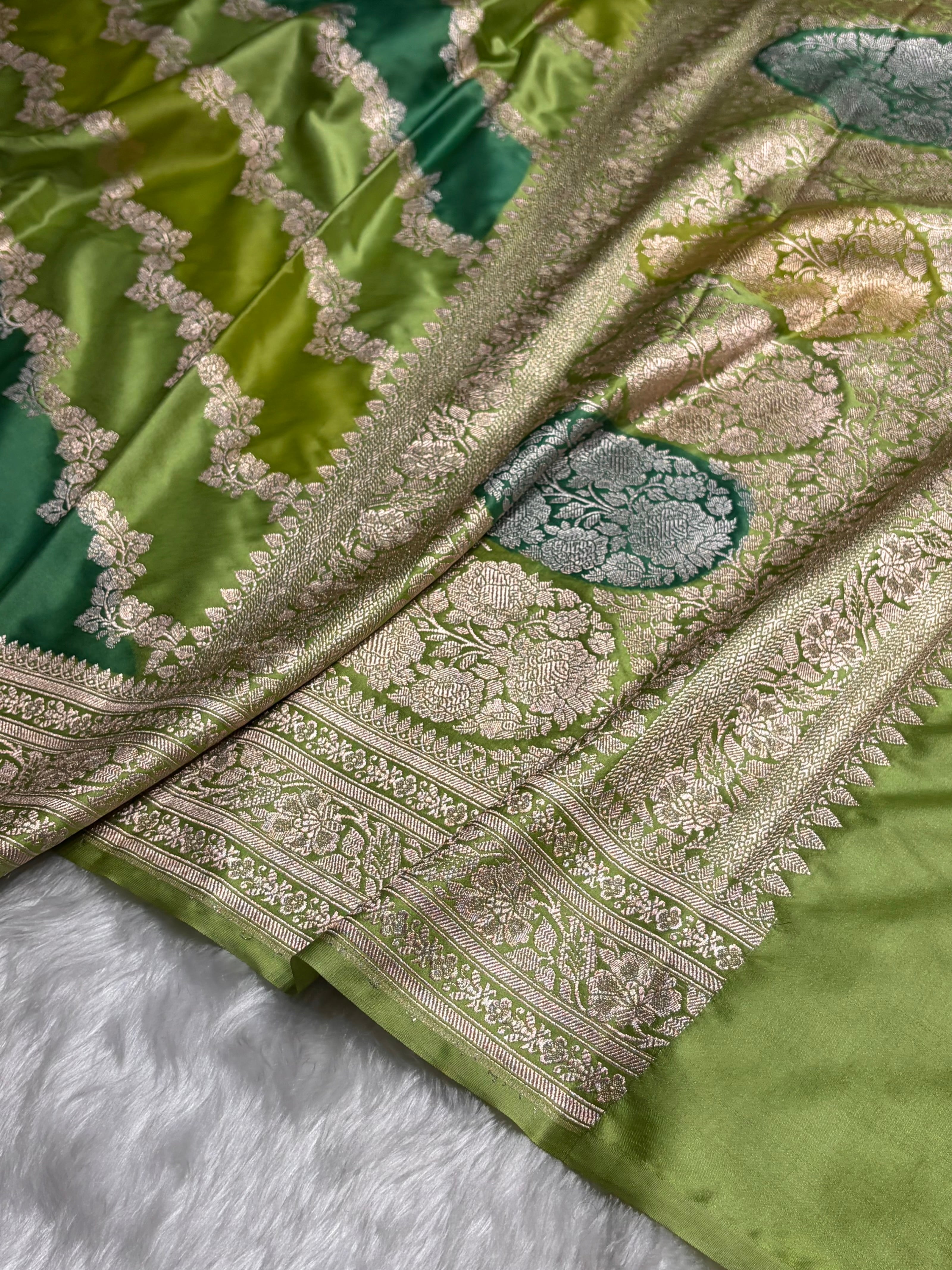 Light Green Rangkat Mashru Silk Saree With Cross Pattern MS02
