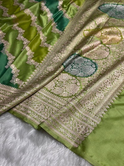 Light Green Rangkat Mashru Silk Saree With Cross Pattern MS02