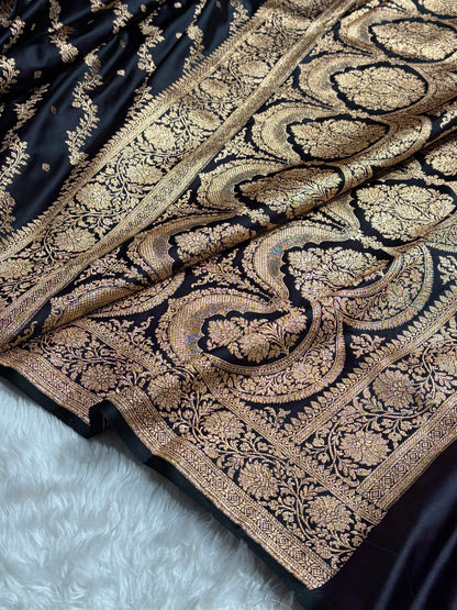 Banarasi Satin Katan Saree With Boota in Dark Wine Shades SK108