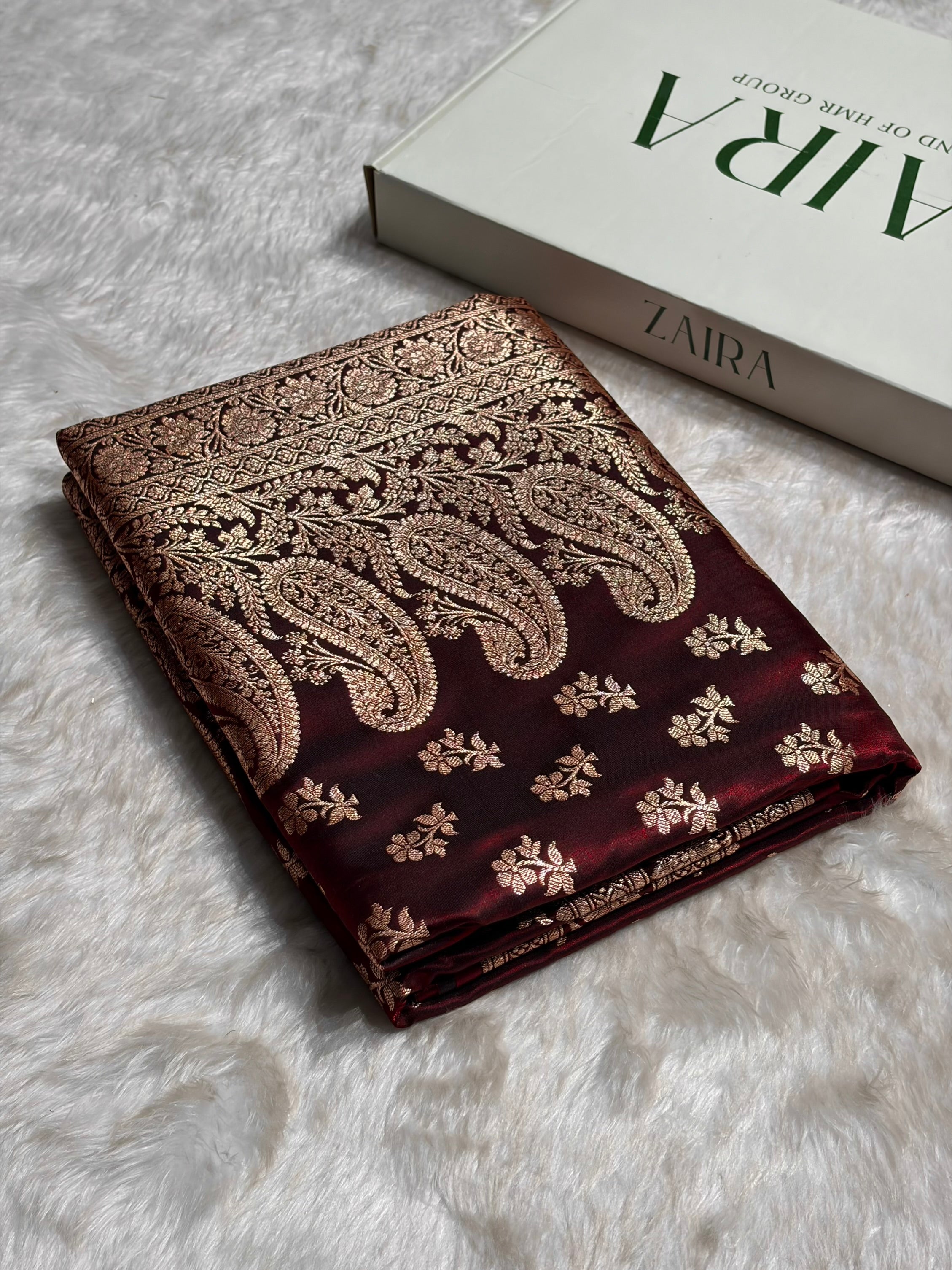 Maroon Shades Banarasi Satin Silk Saree SS34