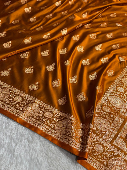 Banarasi Satin Katan Saree With Boota in Rust Shades SK98