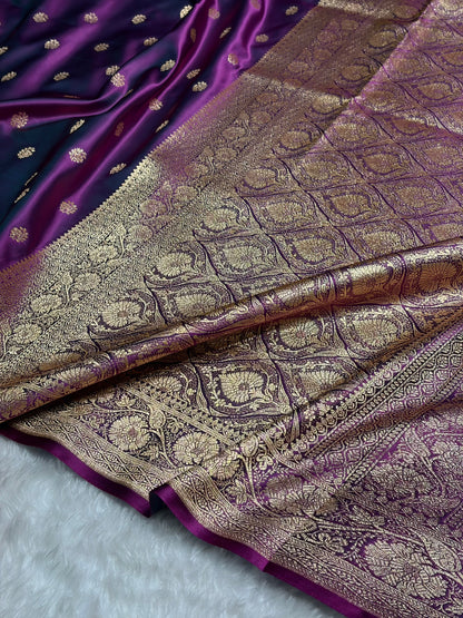 Wine Floral Boota Pattern Satin Katan Silk Saree SK72
