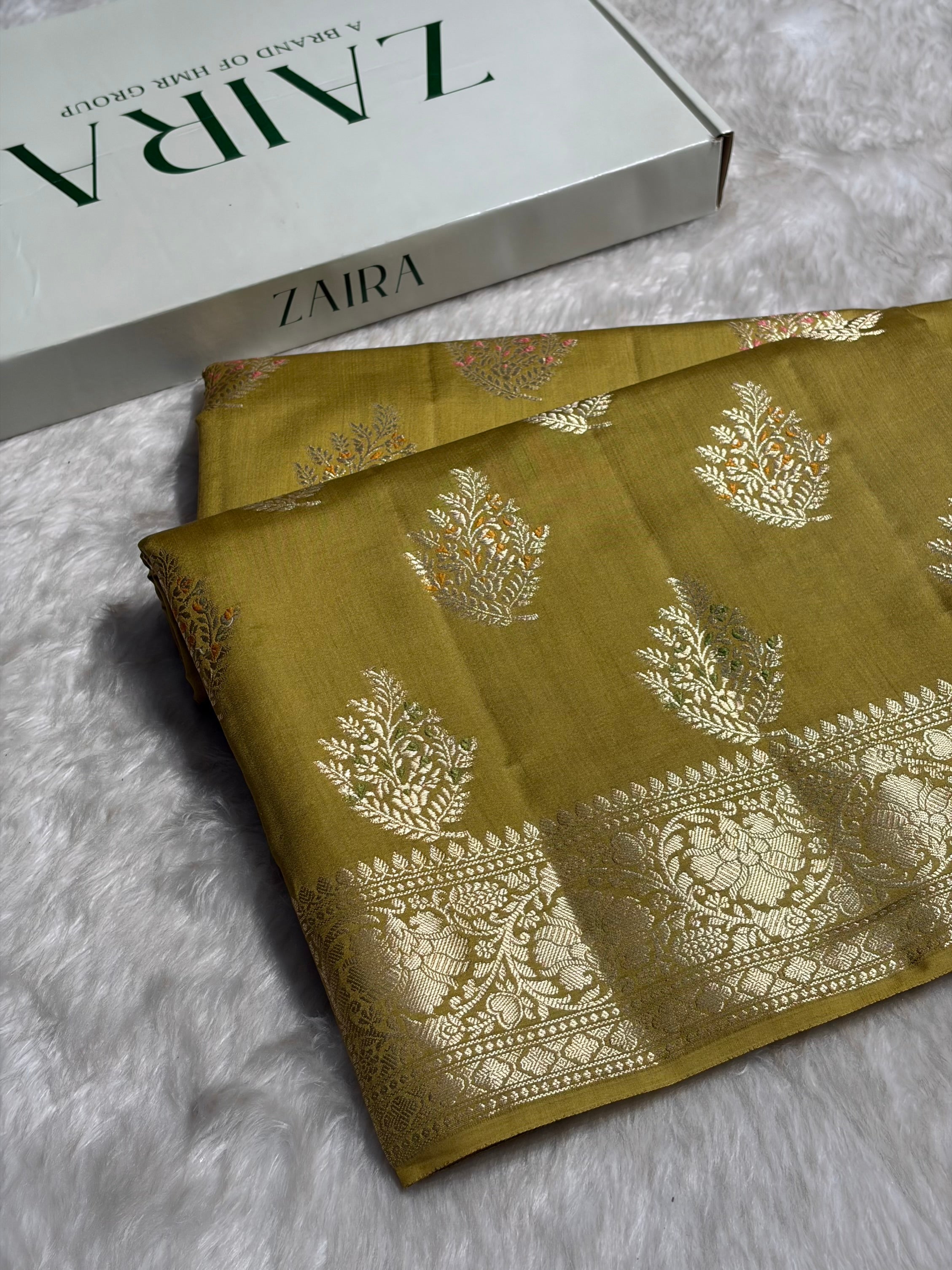 Minakari Dusty Mustard Shades Pure Chiniya Silk CH-02