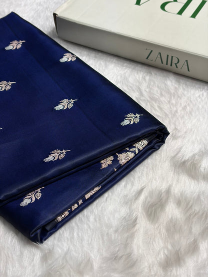 Navy Blue Boota With Floral Border Mashru Silk Saree MSM-85