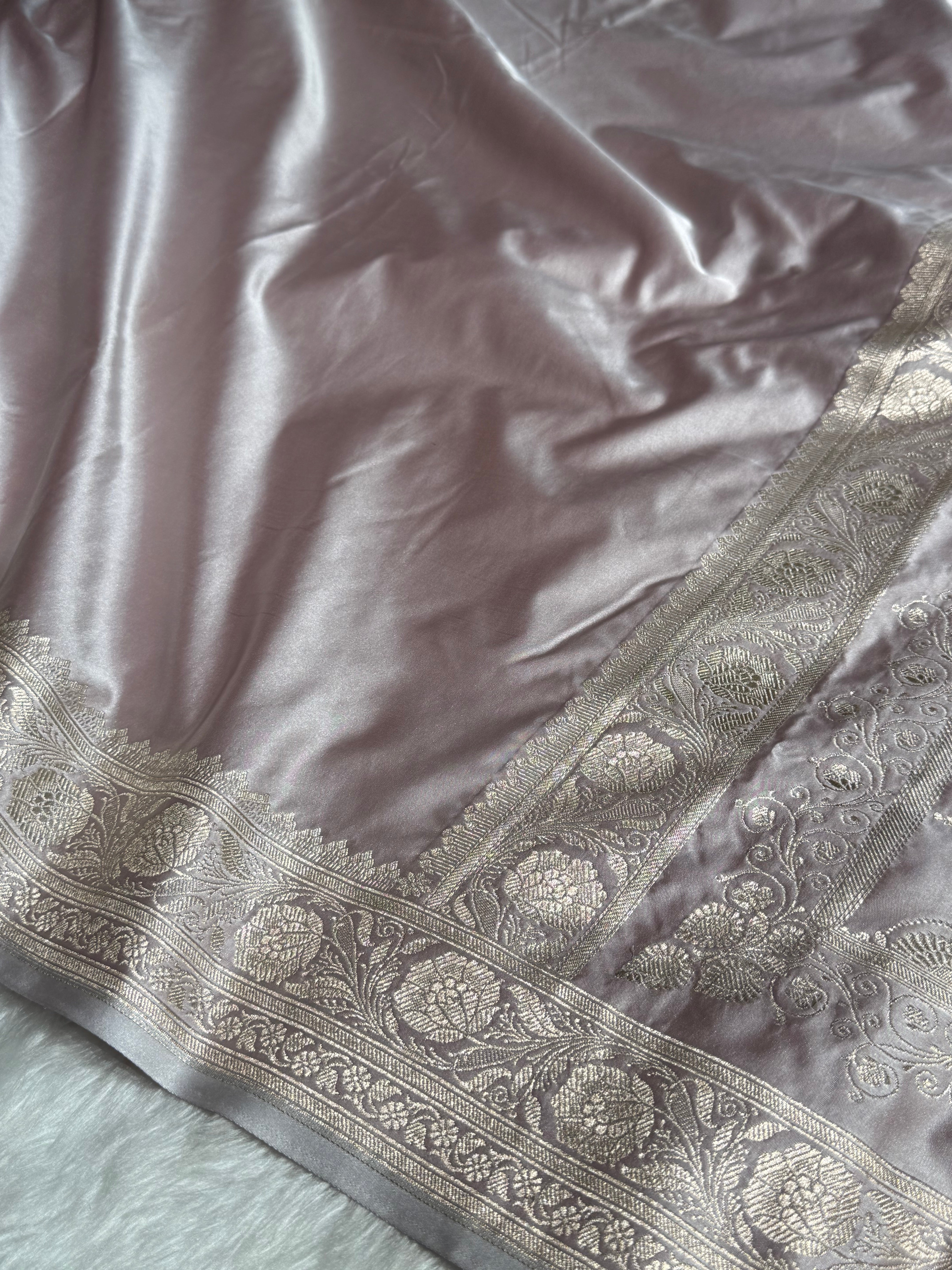 Rose Gold Pink Shades Plain Mashru Silk Saree