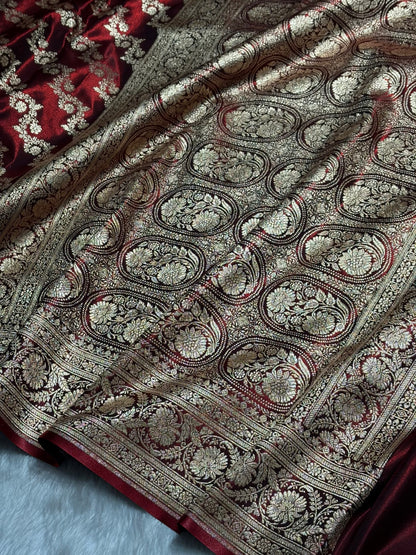 Maroon Shades Banarasi Satin Silk Saree SS32