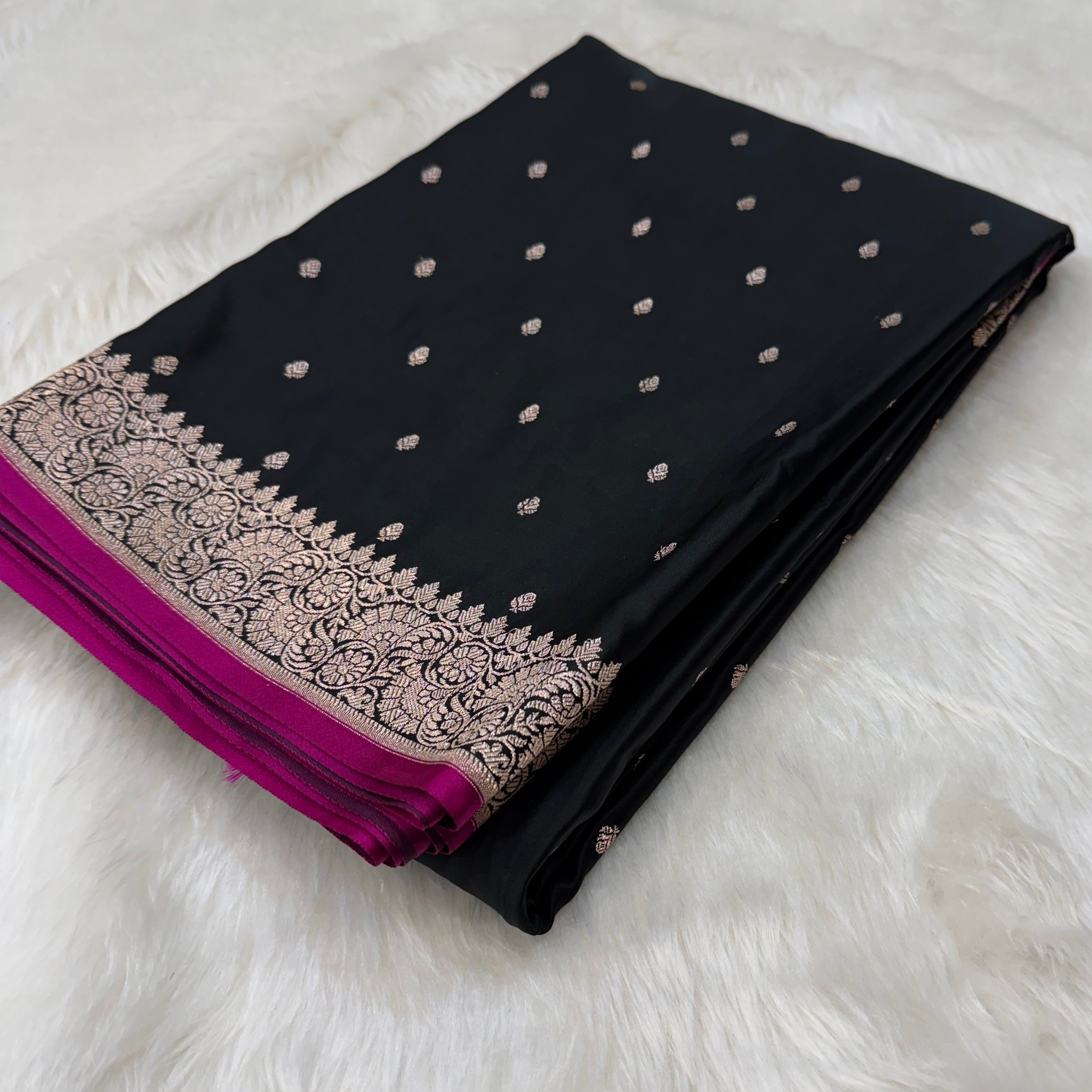 Black Mashru Silk Saree With Booti Motifs