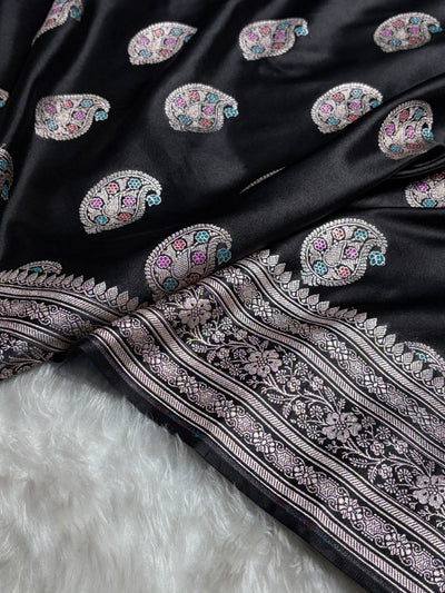 Black With Bananasi Minakari Boota Mashru Silk Saree MCS81