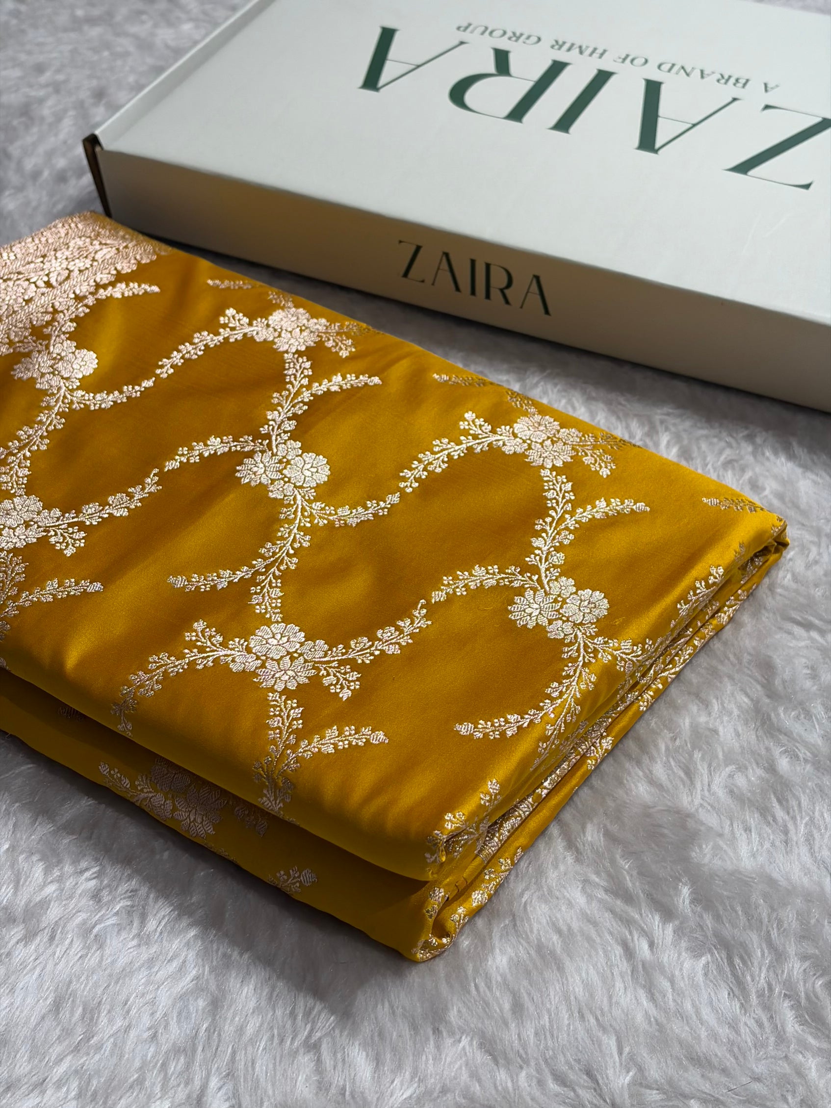 Rich Mustard Yellow Shades Banarasi With Floral Border Mashru Silk Saree MSM-127
