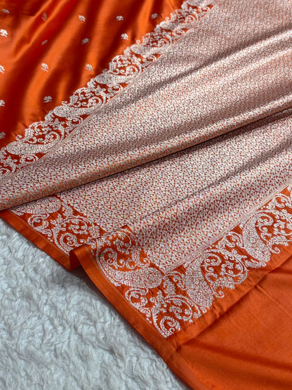 Kairi Border Orange Mashru Silk Saree