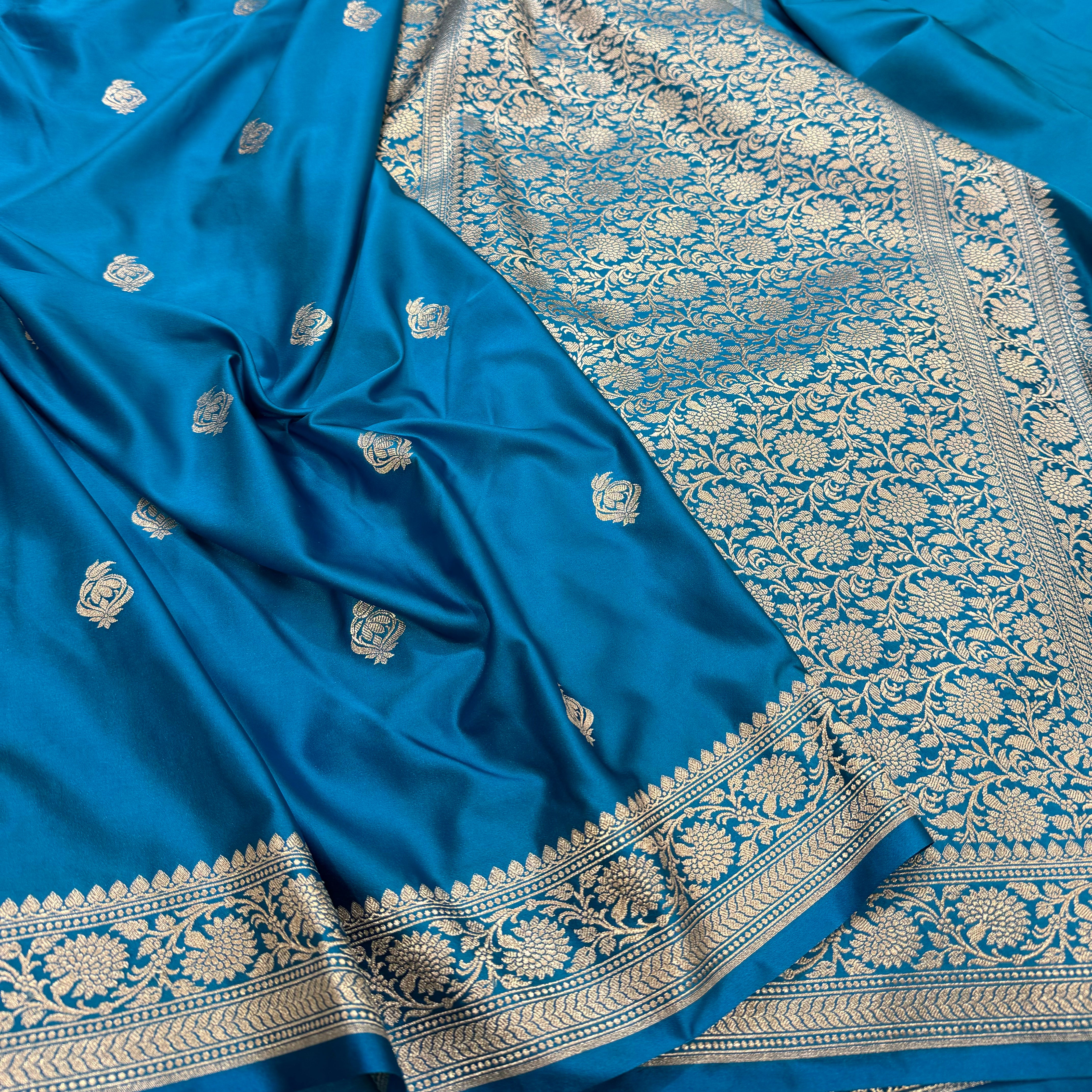 Blue Mashru Satin Silk boota