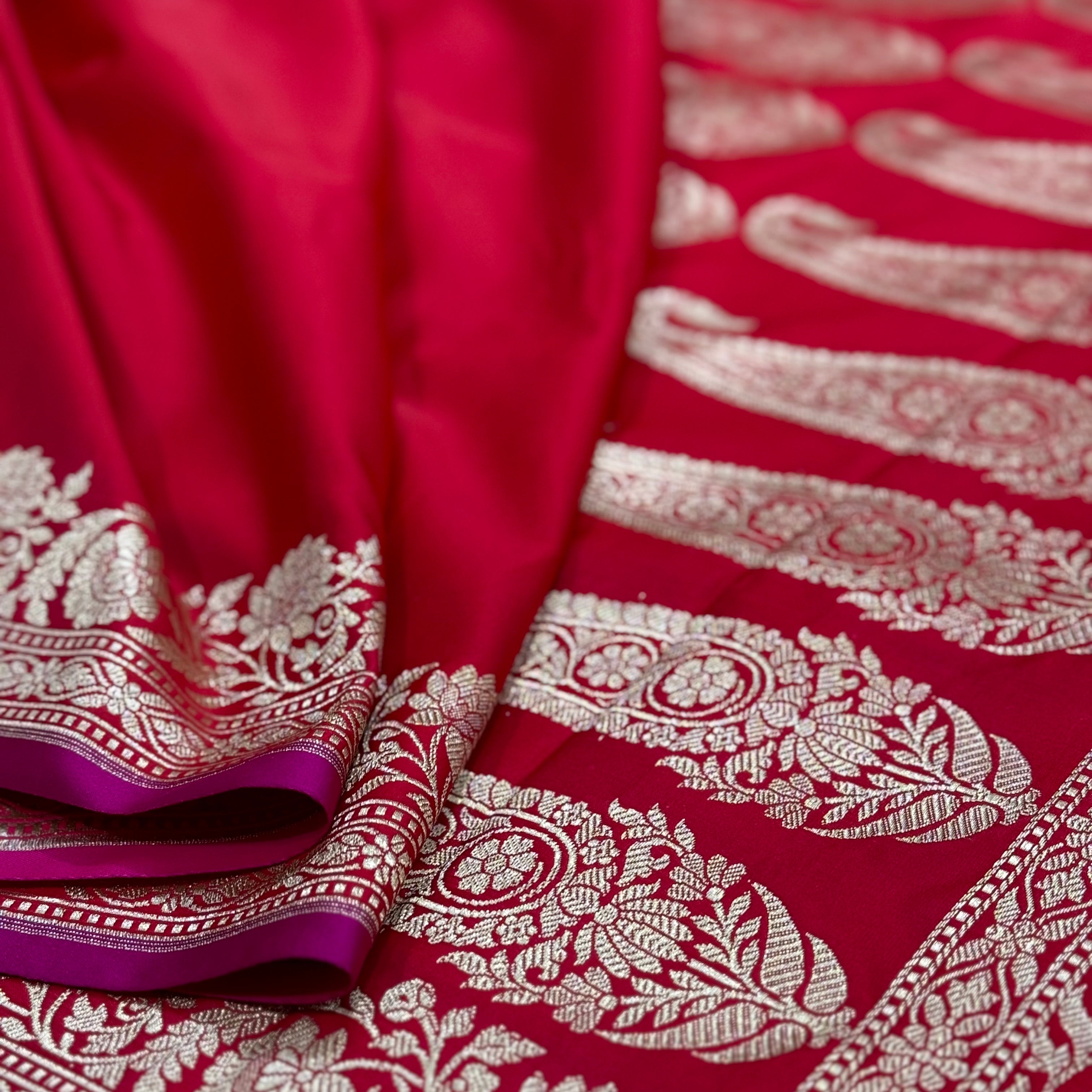 New Ruby Pink Plain Mashru Silk Saree