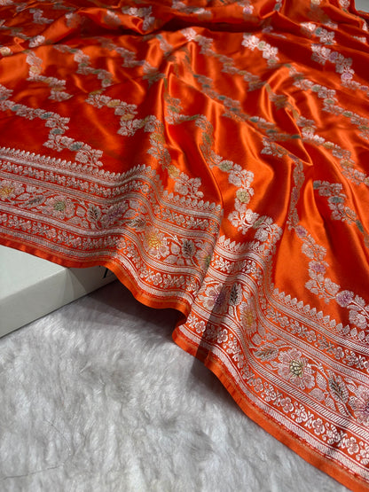Orange Shades Banarasi Minakari Mashru Silk Saree With Cross Pattern MS02
