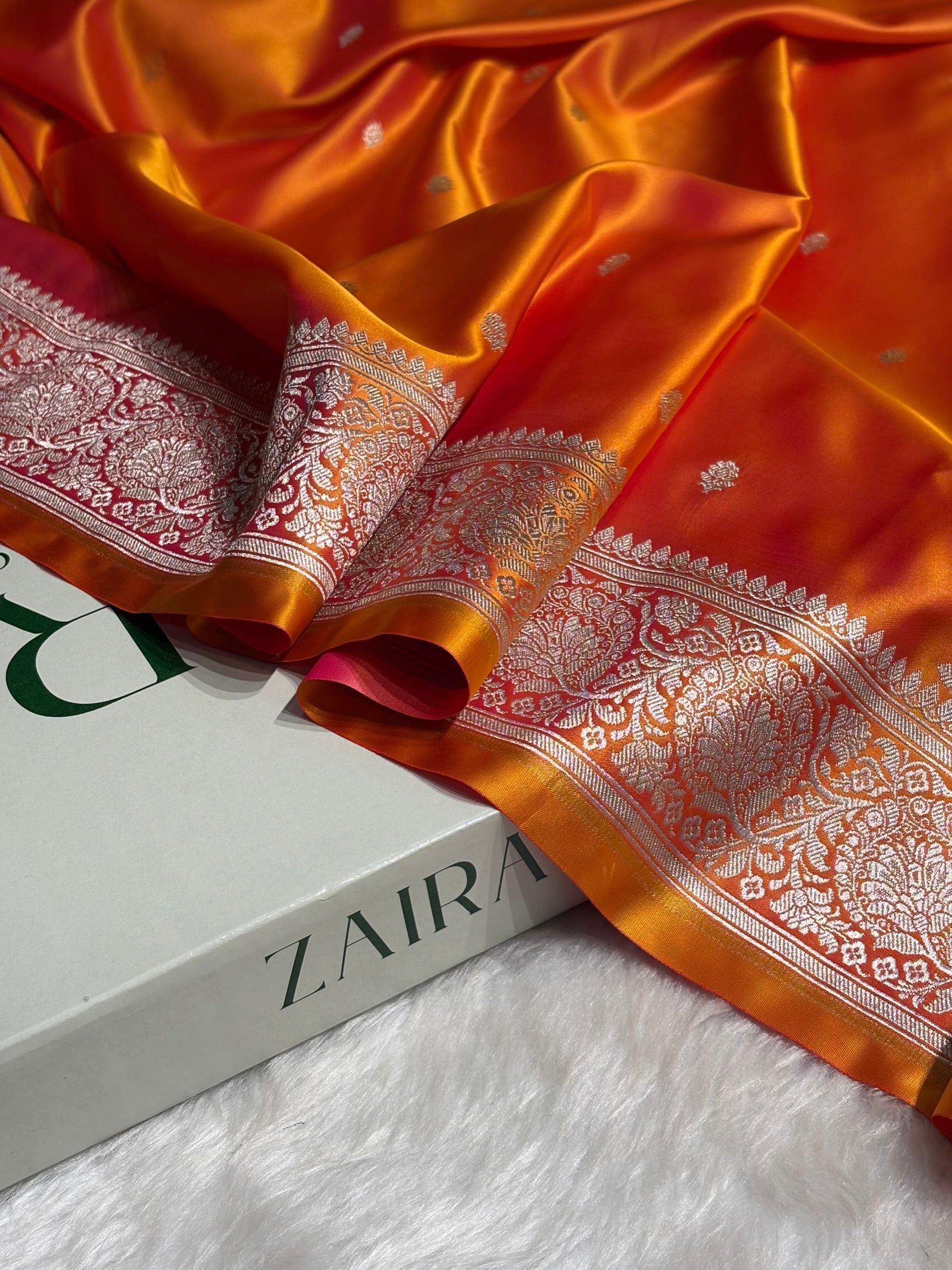 Fire Gold Floral Boota With Floral Border Mashru Silk Saree MSM-81