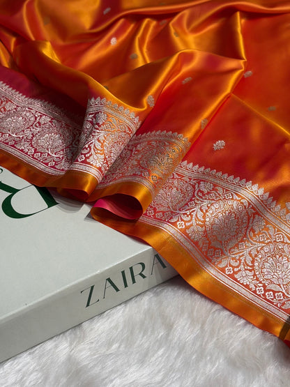 Fire Gold Floral Boota With Floral Border Mashru Silk Saree MSM-81