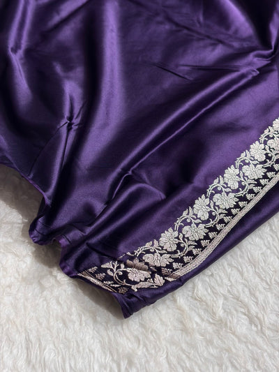 Banarasi Dark Purple Shades Floral Mashru Silk Saree MCS88