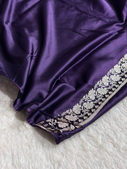 Banarasi Dark Purple Shades Floral Mashru Silk Saree MS88