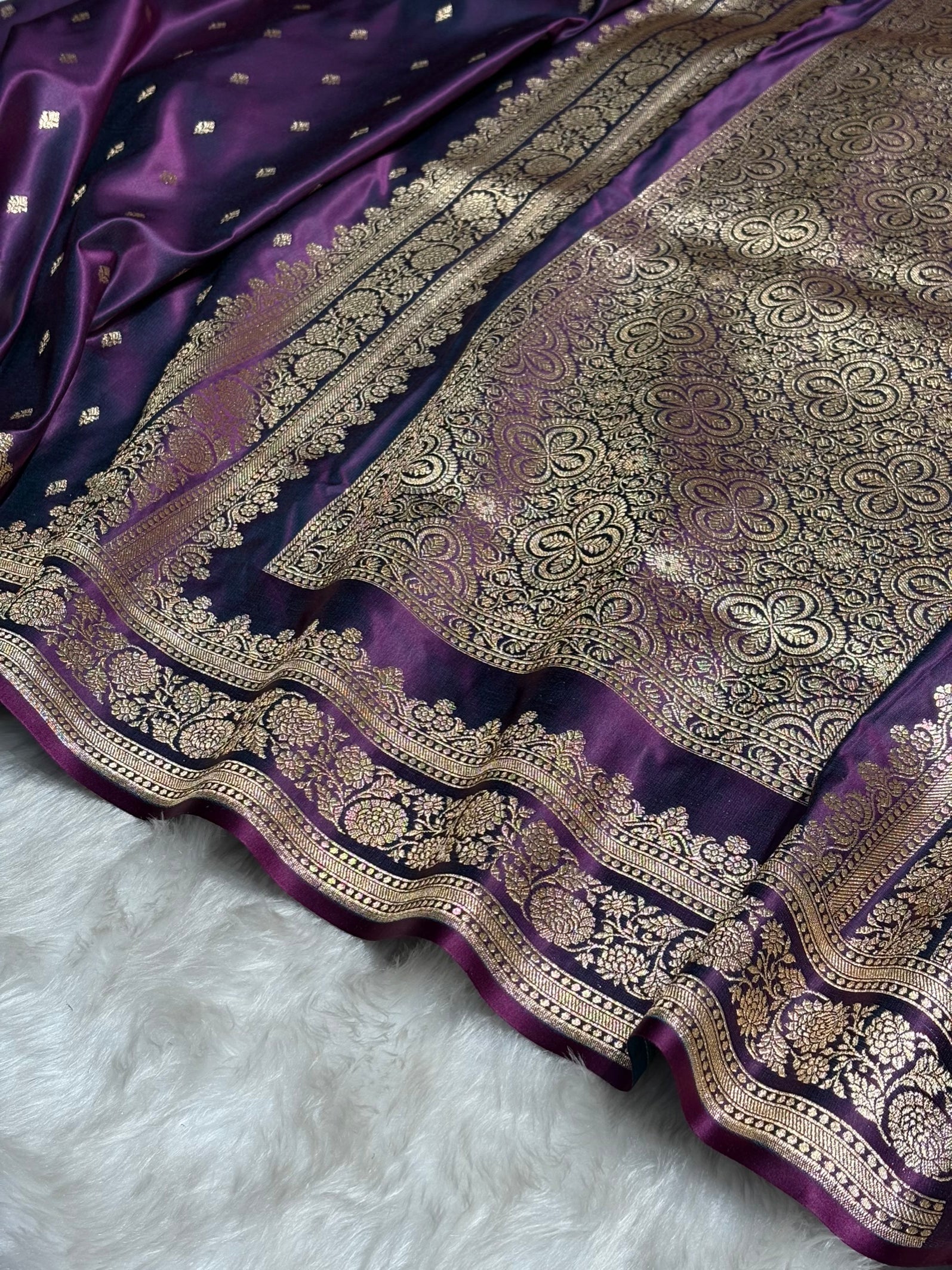 Purple Shades Booti Pattern Satin Katan Silk Saree SK51