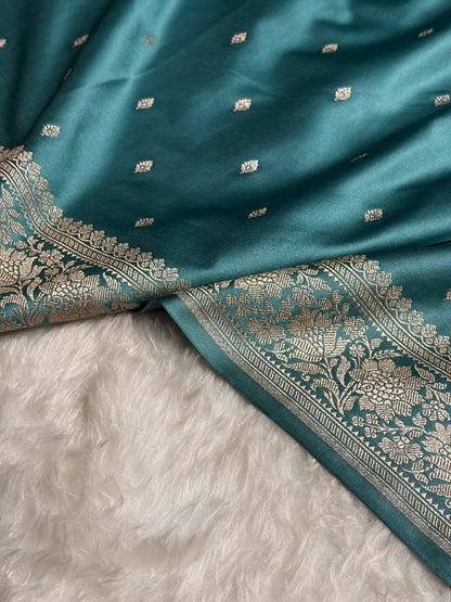 Sea Green Shades Border Booti Mashru Silk Saree MS77