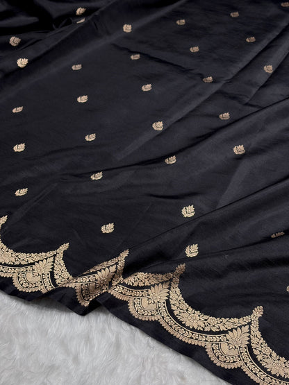 Black Shades Boota Handwoven Pure Katan Raw Mango Silk RM-19