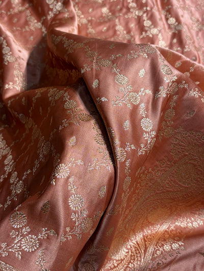 Banarasi Satin Katan Saree Jaal Pattern In Dusty Peach Shades SK133