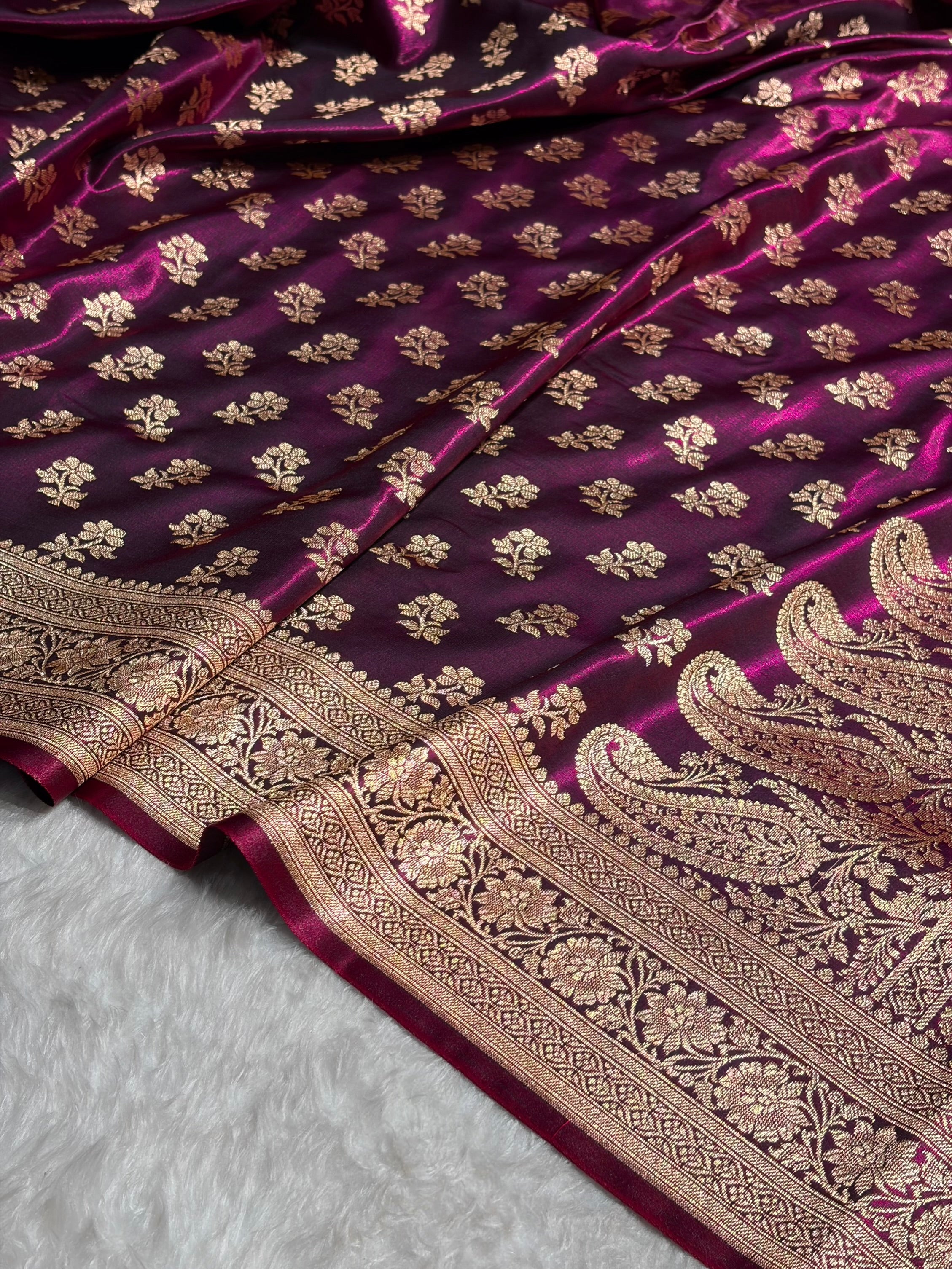 Wine Shades Banarasi Satin Silk Saree SS34