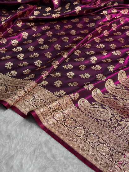 Wine Shades Banarasi Satin Silk Saree SS34