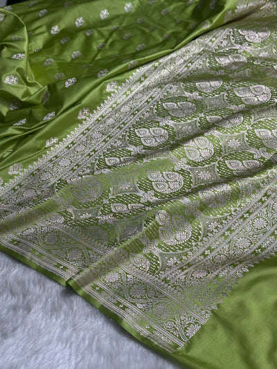 Pista Green Shades Floral Border Boota Mashru Silk Saree MCS66
