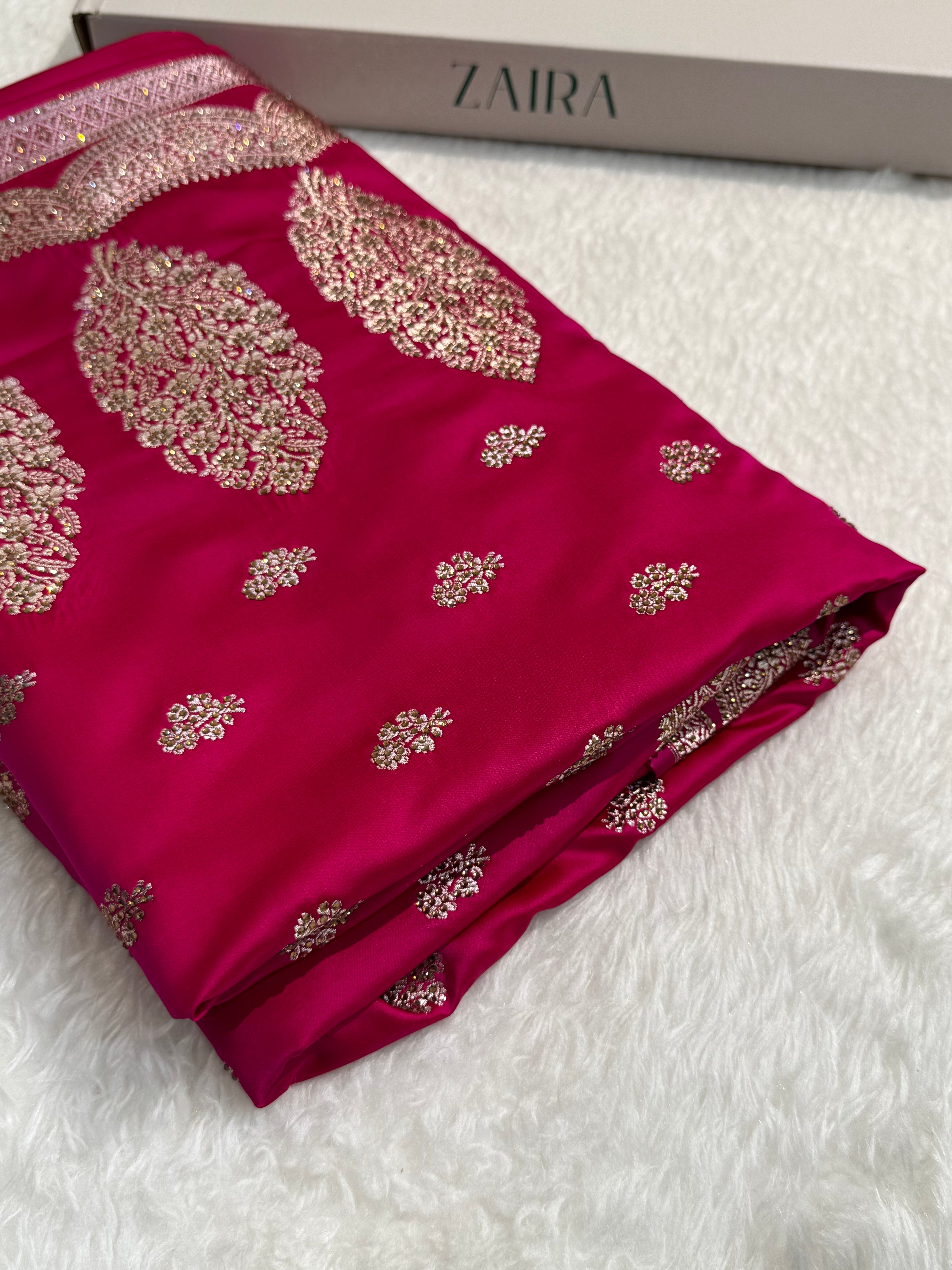 Pink Scallop Mashru Silk with Swarovski work