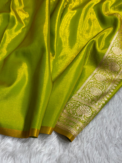 Banarasi Satin Silk Saree Jaal in Liril Green Shades SS23