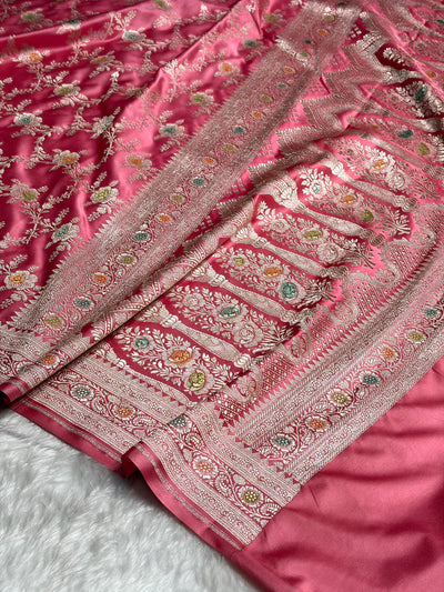 Baby Pink Minakari Floral Jaal Mashru Silk Saree MCS28